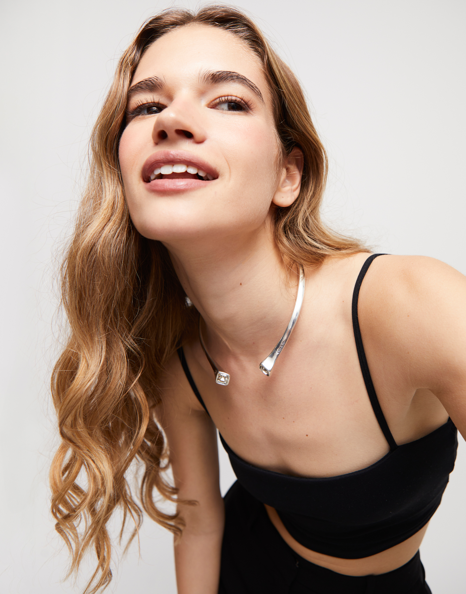 Necklace with white crystal, Silver, large thumbnail